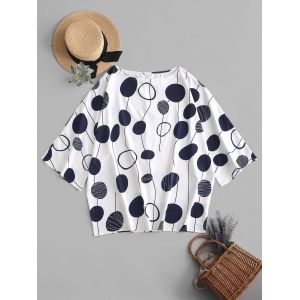 

Plus Size Short Batwing Sleeve Dot Print Blouse Casual Loose Tops, White