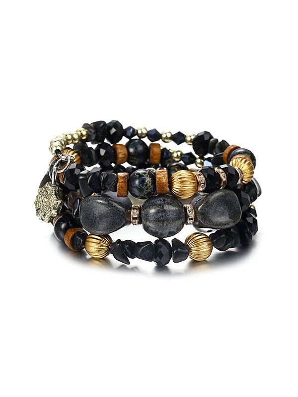 

Stone Beaded Floral Layers Wrap Bracelet, Black