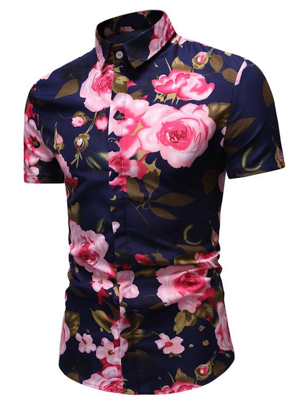 

Flower Pattern Button Up Short Sleeve Shirt, Multi
