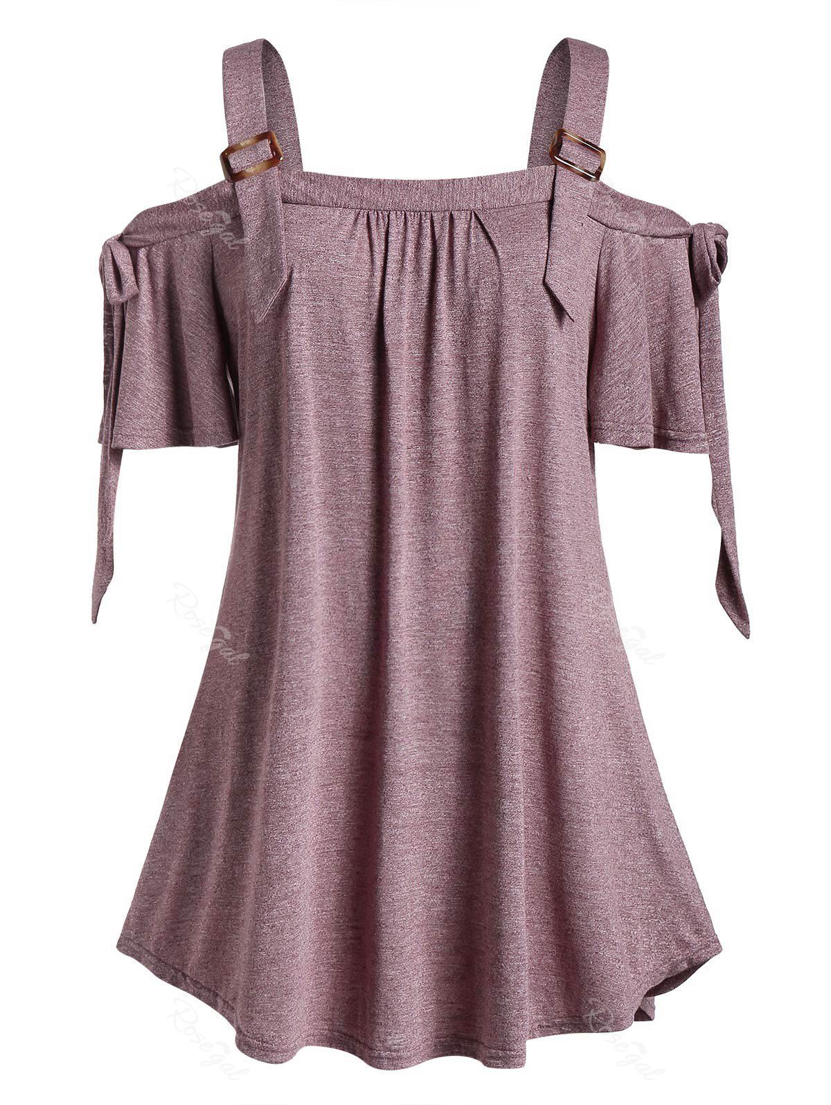 

Plus Size Cold Shoulder Square Collar T Shirt, Cherry red