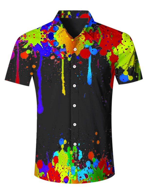 

Painting Print Short Sleeves Shirt, Black