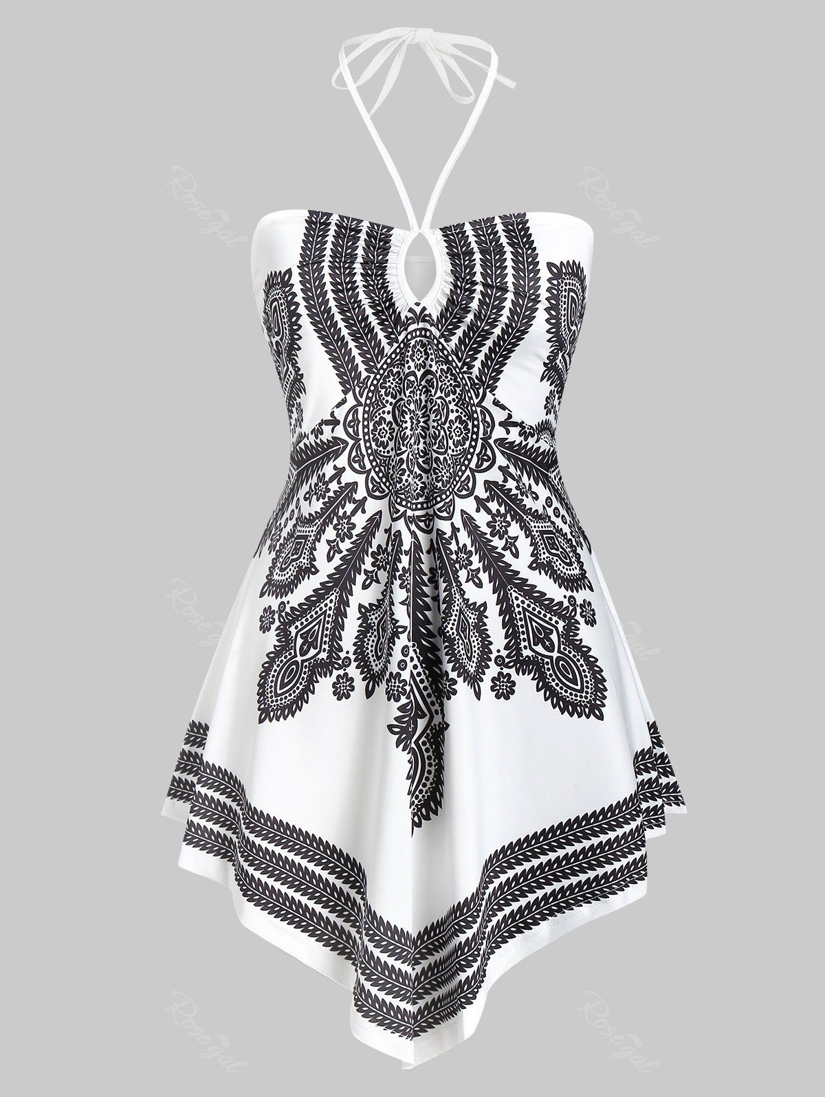 

Plus Size Halter Tribal Print Tank Top, Milk white