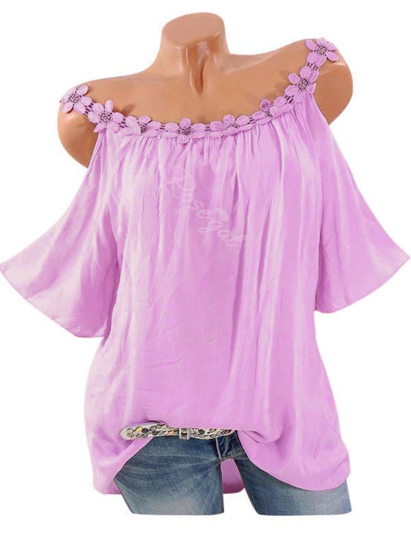 

Plus Size Lace Crochet Open Shoulder Blouse, Mauve