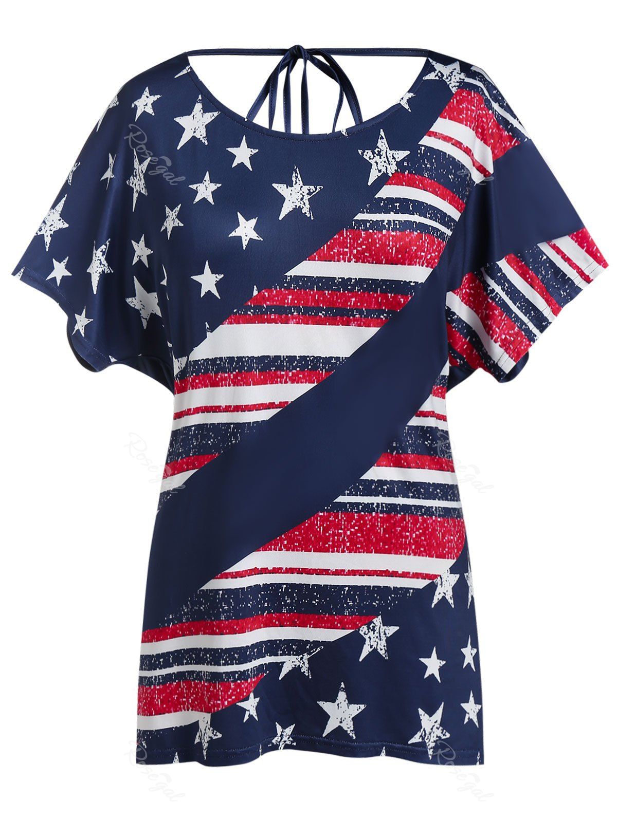 Plus Size American Flag Draped Backless Tunic Tee, Multi