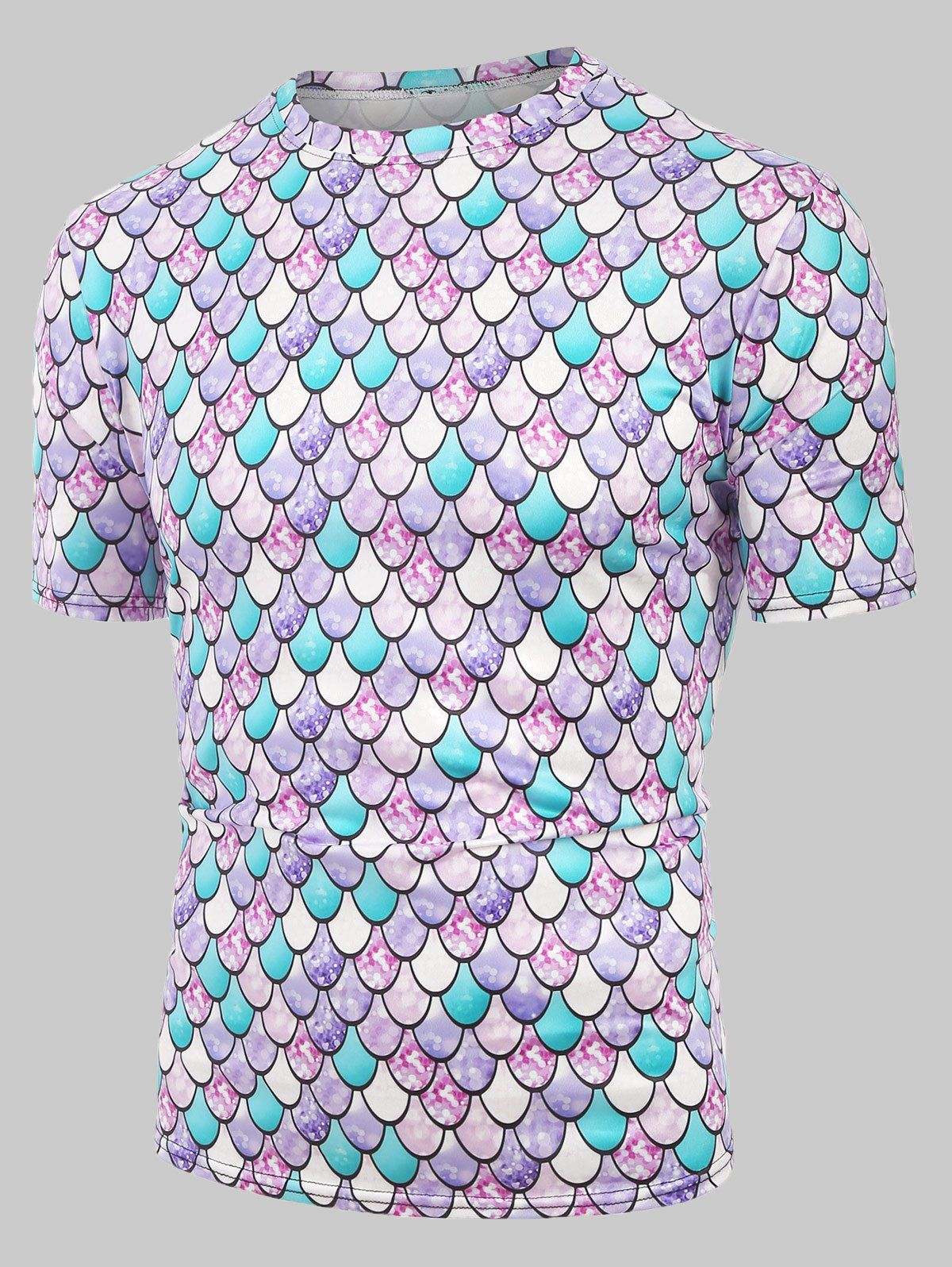 

Colorful Fish Scale Print Short Sleeve T Shirt, Lavender blue