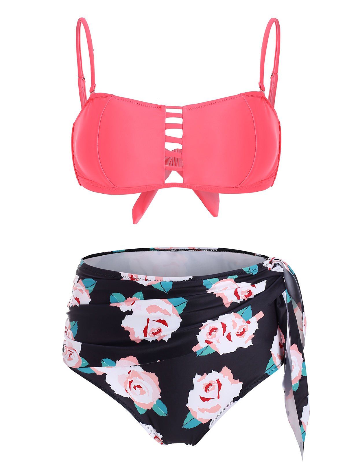 

Cut Out Floral Print Ruched Bikini Swimwear, Multi