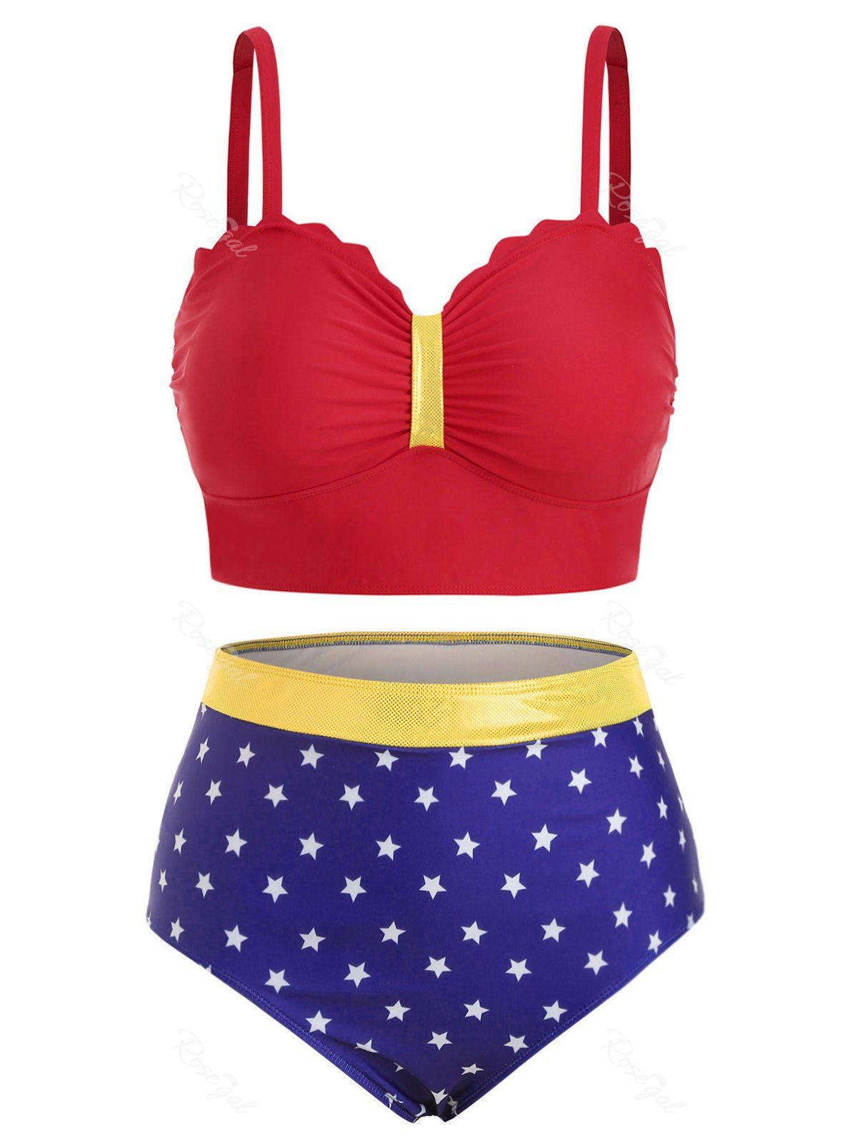 [60 OFF] Contrast Scalloped American Flag Stars Plus Size Bikini