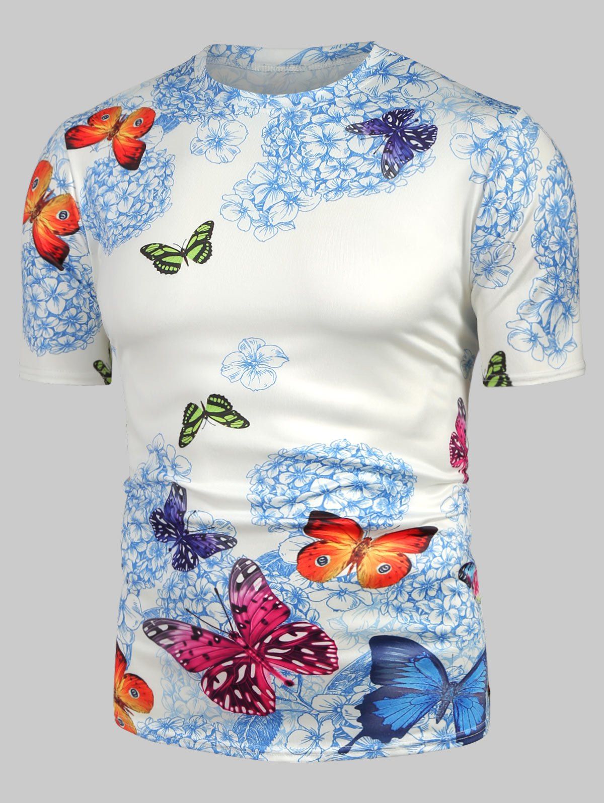 Floral Butterfly Print Short Sleeve T Shirt, White