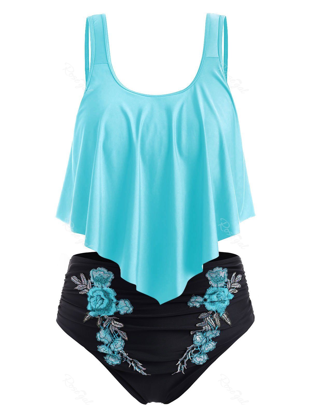 

Plus Size Embroidered Ruffled Bikini Swimsuit, Celeste
