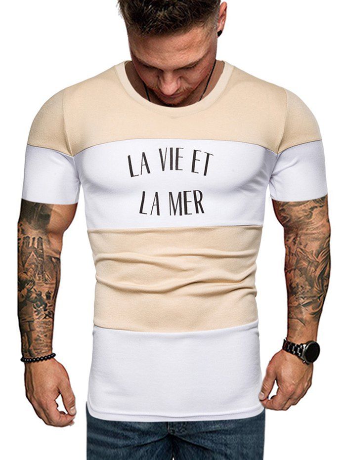 

Graphic Contrast Color Crew Neck T Shirt, Antique white