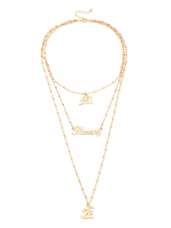 

Alloy Letter Pendant Layered Necklace, Gold