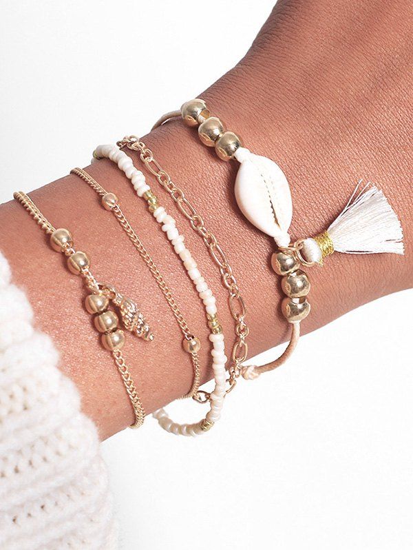 

Seashell Tassel Alloy Bracelets Set, Gold