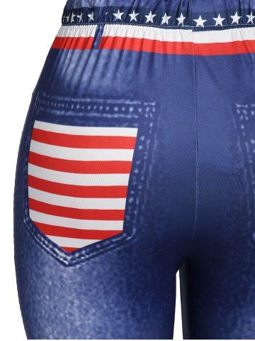 

Plus Size Elastic Waist Faux Denim American Flag Print Leggings, Denim dark blue