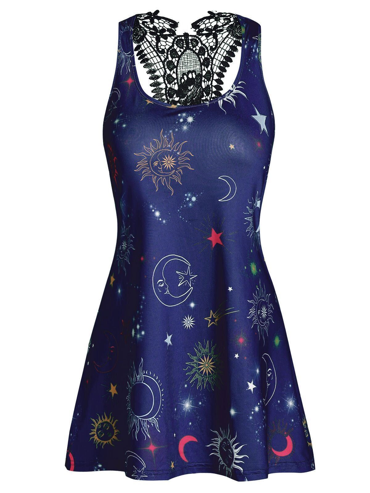 

Flare Printed Lace Panel Tank Top, Lapis blue