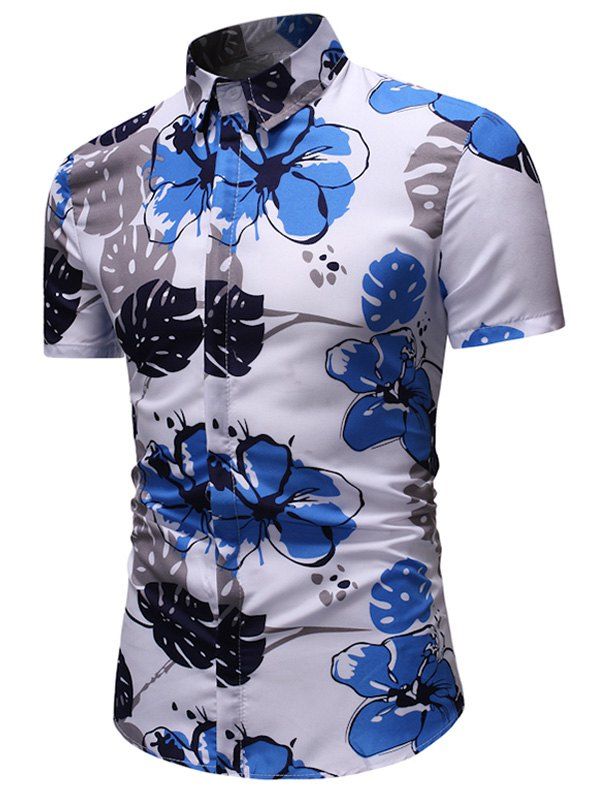 

Splatter Flower Leaf Print Button Down Shirt, Multi