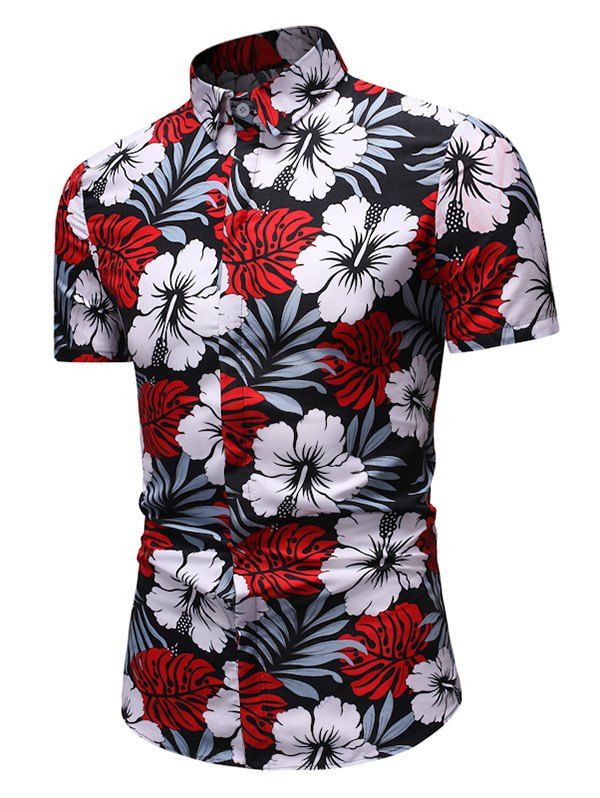 

Flower Leaves Print Button Down Hawaii Shirt, Multi