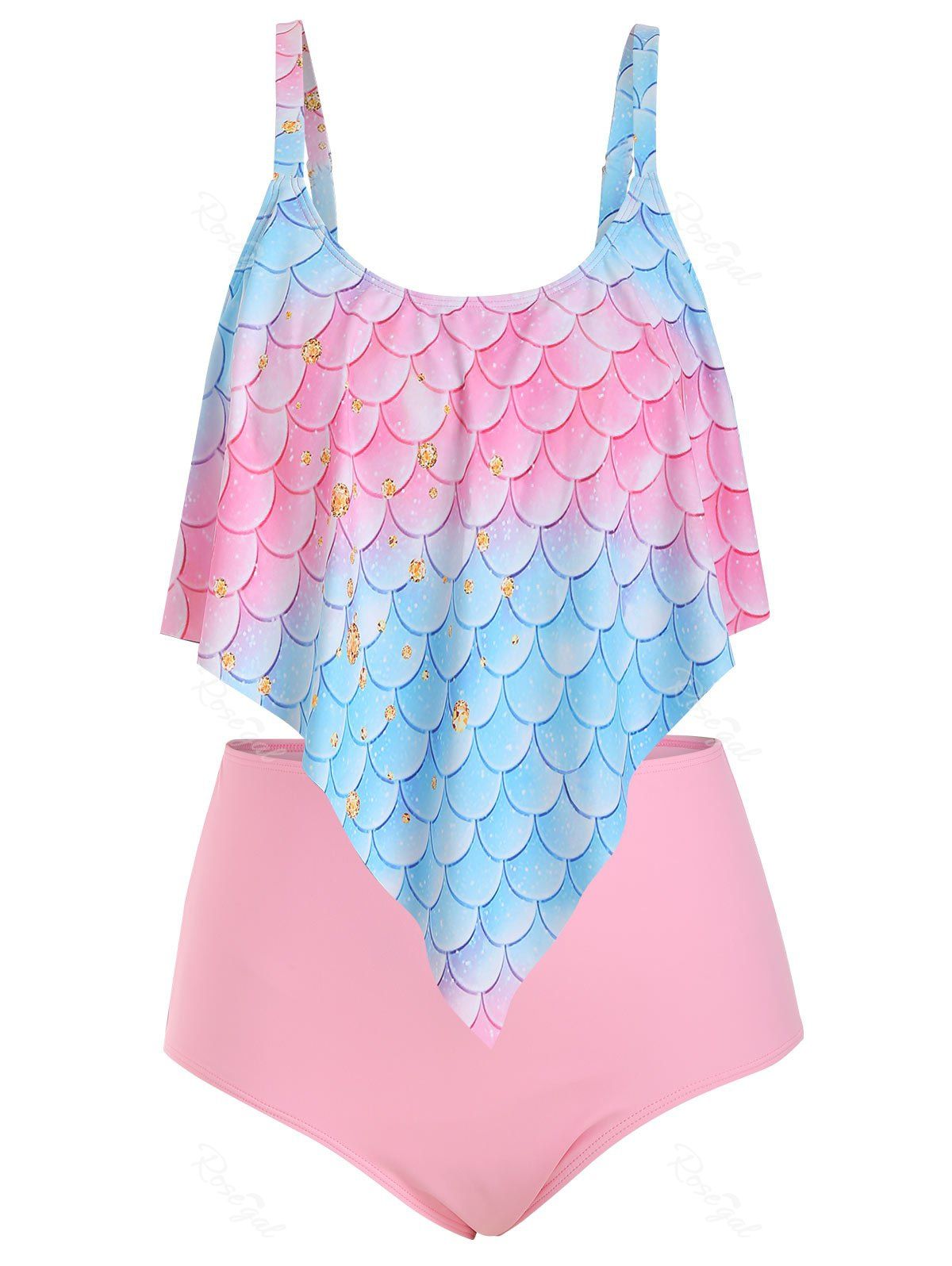 

Plus Size Ruffled Mermaid Tankini Swimwear, Multi-b