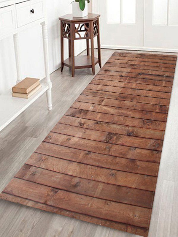 Wooden Plank Pattern Print Flannel Floor Mat