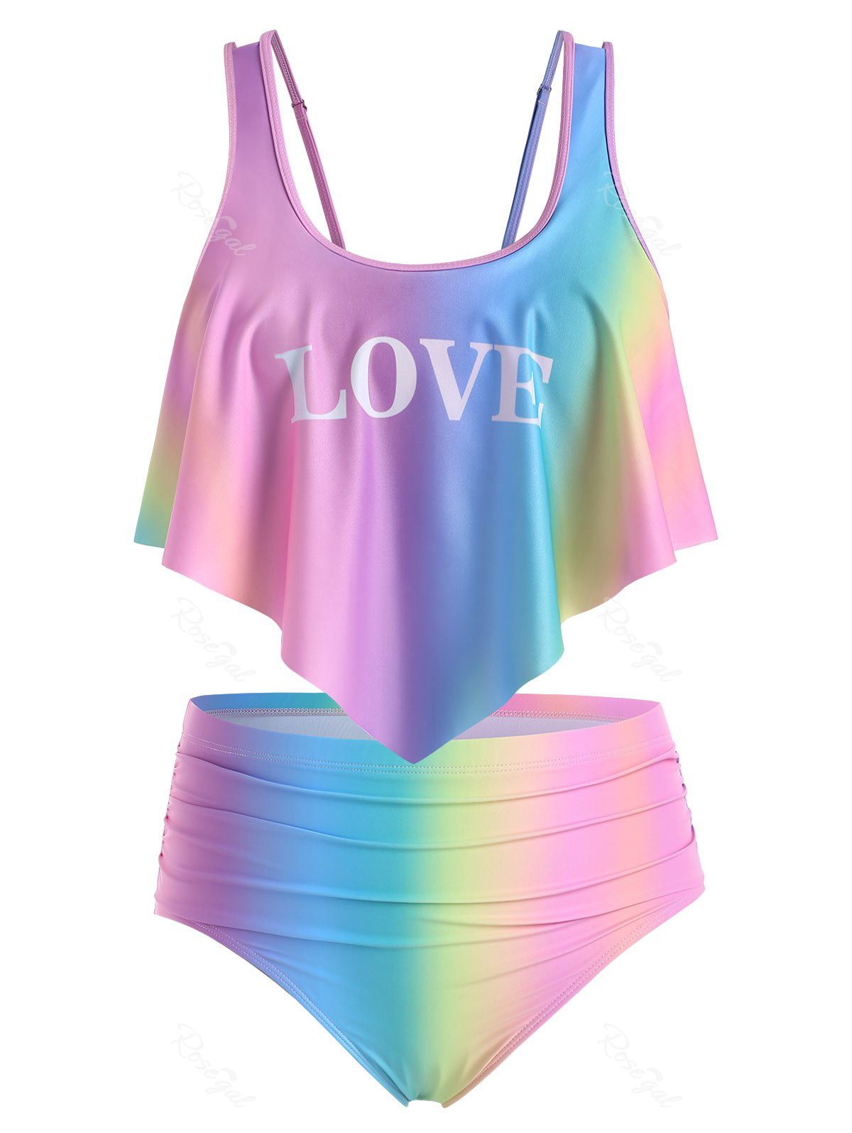 

Plus Size Letter Graphic Gradient Overlay Tankini Swimwear, Multi-a