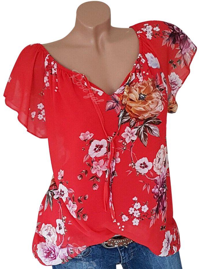 

Plus Size Floral Blouse, Red