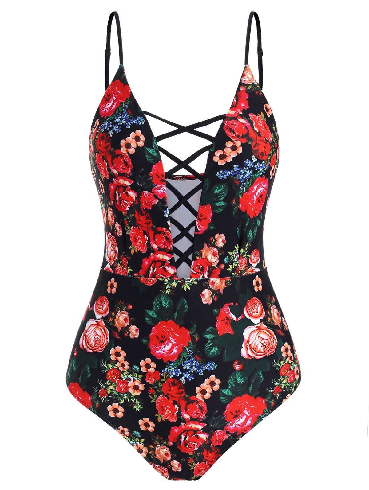 

Criss Cross Floral Print Padded Swimsuit, Multi
