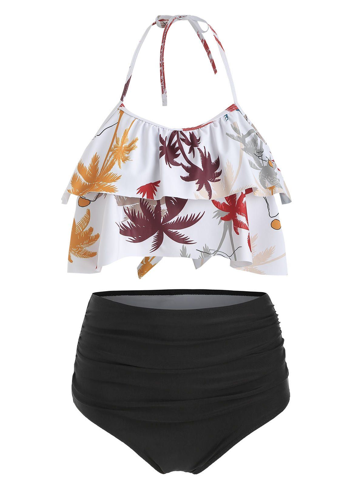 

Coconut Palm Flounce Halter Bikini Set, White