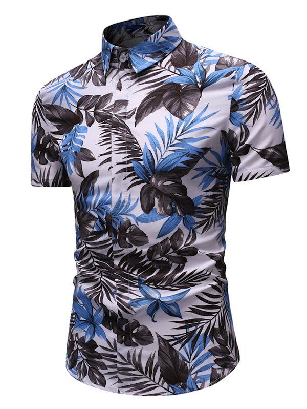 

Leaf Print Button Up Short Sleeve Shirt, Multi