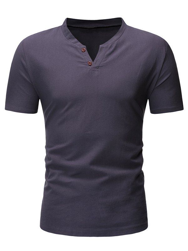 Solid Color Button Short Sleeves Tshirt