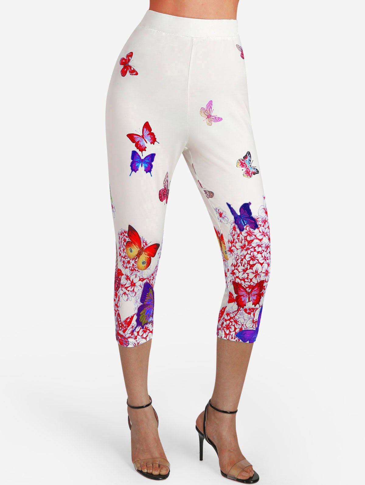 

Butterfly Print High Waisted Capri Leggings, Lava red