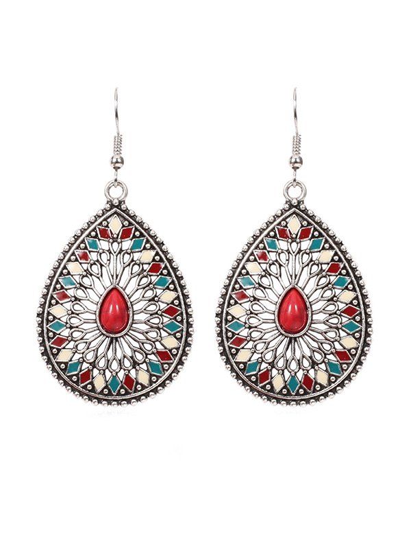 

Hollow Geometric Water Drop Hook Earrings, Red