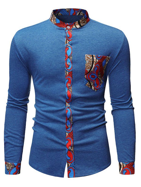 

Tribal Print Casual Style Long Sleeves Shirt, Baby blue
