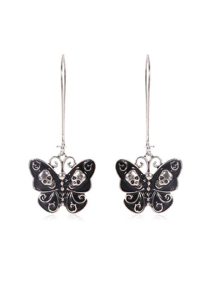 

Skull Butterfly Long Drop Earrings, Silver