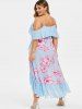 Plus Size Flower Print High Low Flounce Maxi Dress -  