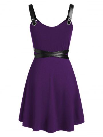 

Faux Leather Insert Sleeveless Flare Dress, Purple iris