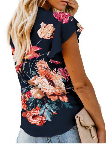 

Button Up Plunging Floral Blouse, Cadetblue