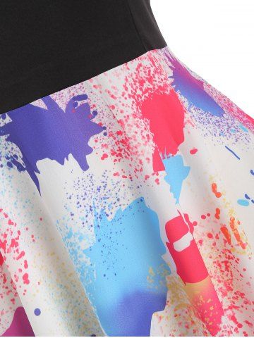 

Plus Size Splatter Paint Print Asymmetrical Slip Dress, Multi-a
