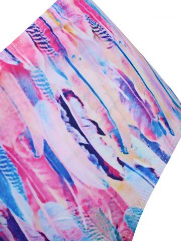 Scoop Neck Feather Print Padded Tankini Swimsuit