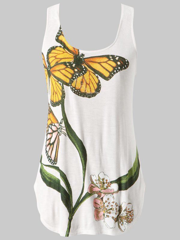 

Plus Size Butterfly Print Racerback Tank Top, White