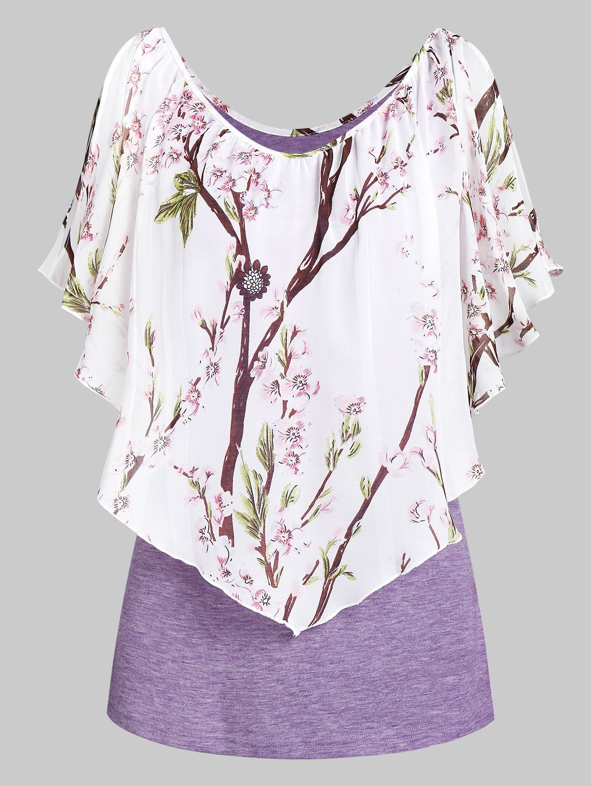 

Scoop Collar Printed T Shirt, Purple flower