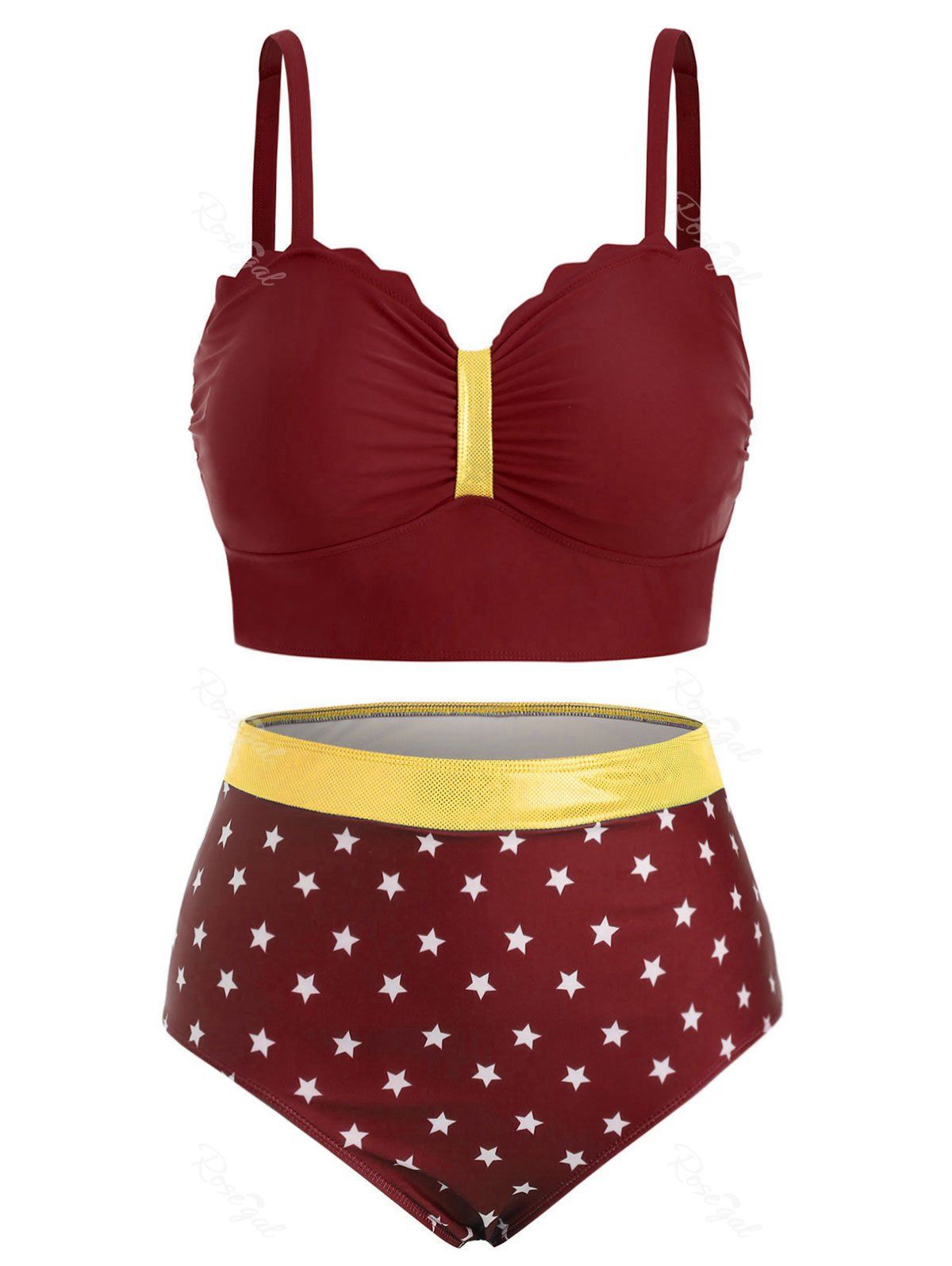 

Contrast Scalloped American Flag Stars Plus Size Bikini Swimsuit, Multi-c