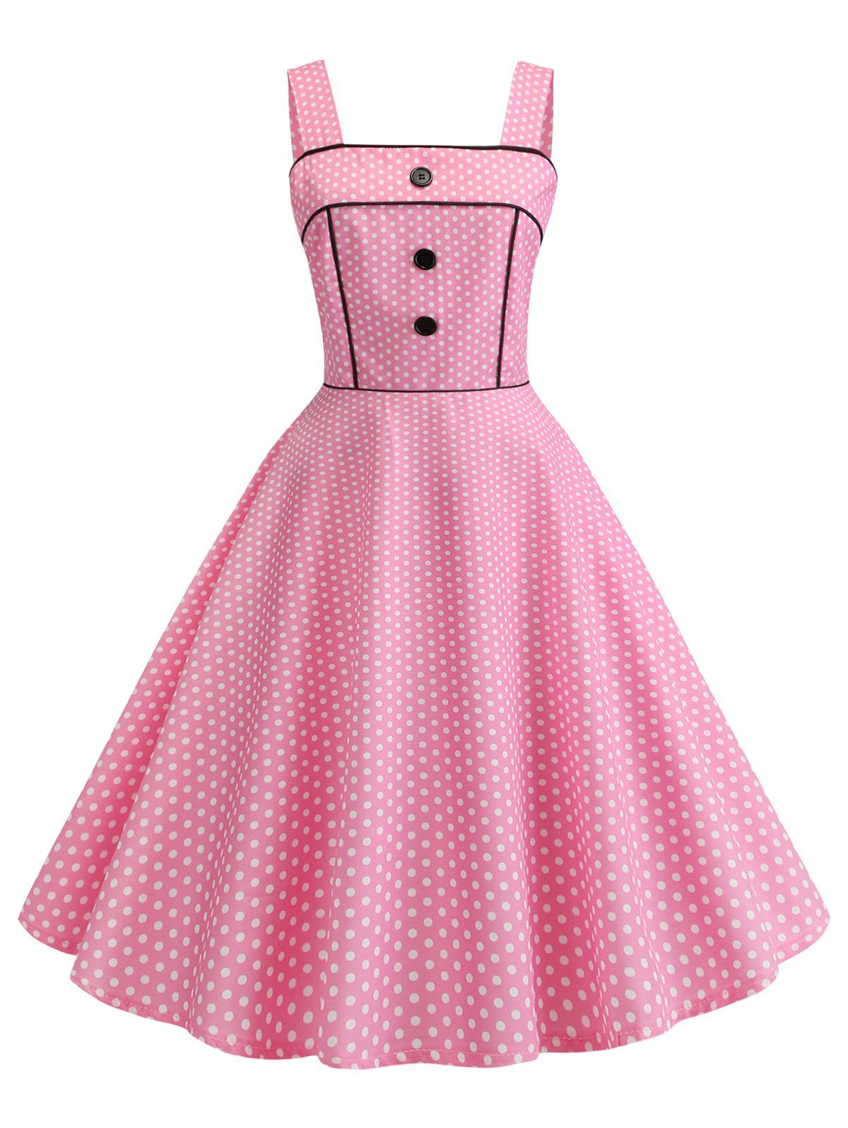 

Polka Dot Square Neck Party Dress, Pink rose