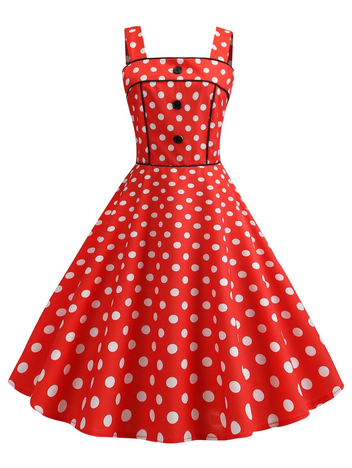 

Polka Dot Square Neck Party Dress, Rosso red
