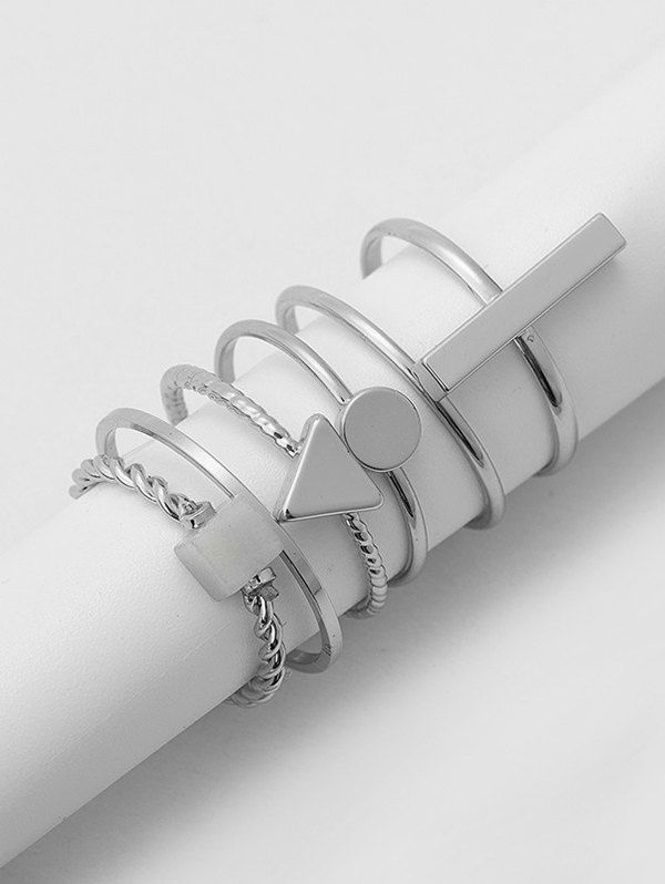 

6Pcs Geometric Brief Stone Ring Set, Silver
