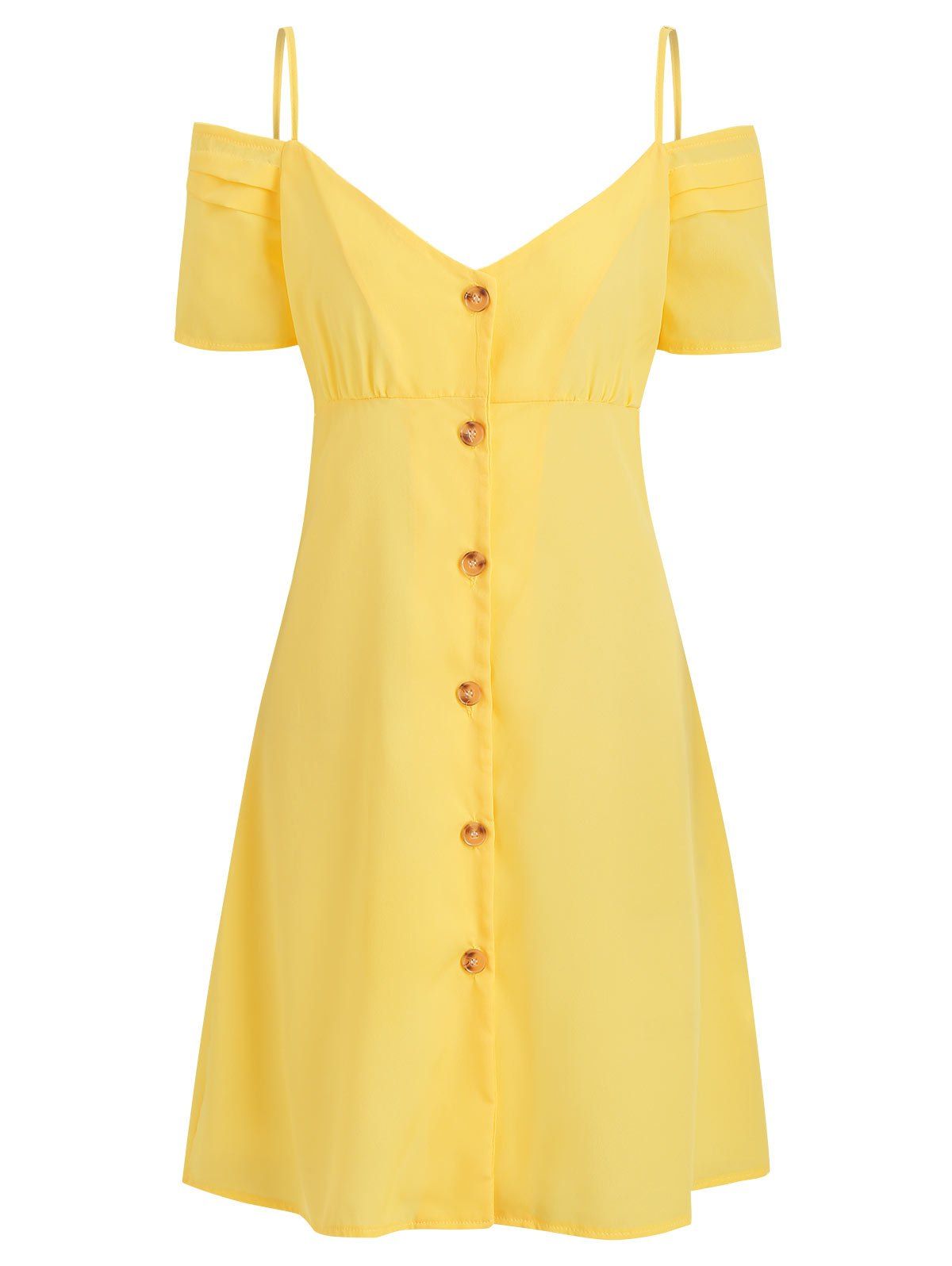 

Button Up Spaghetti Strap Cold Shoulder Mini Dress, Yellow