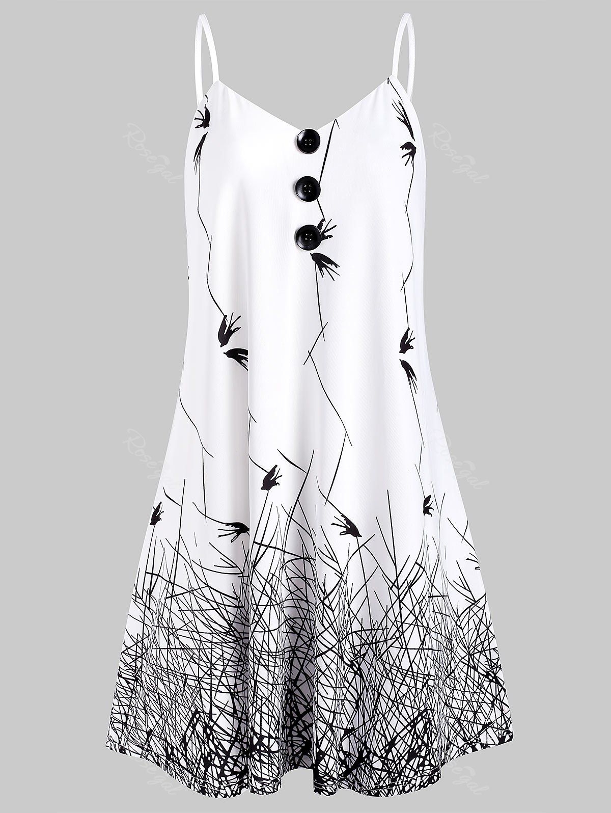 

Buttoned Bird Printed Plus Size Cami Top, White