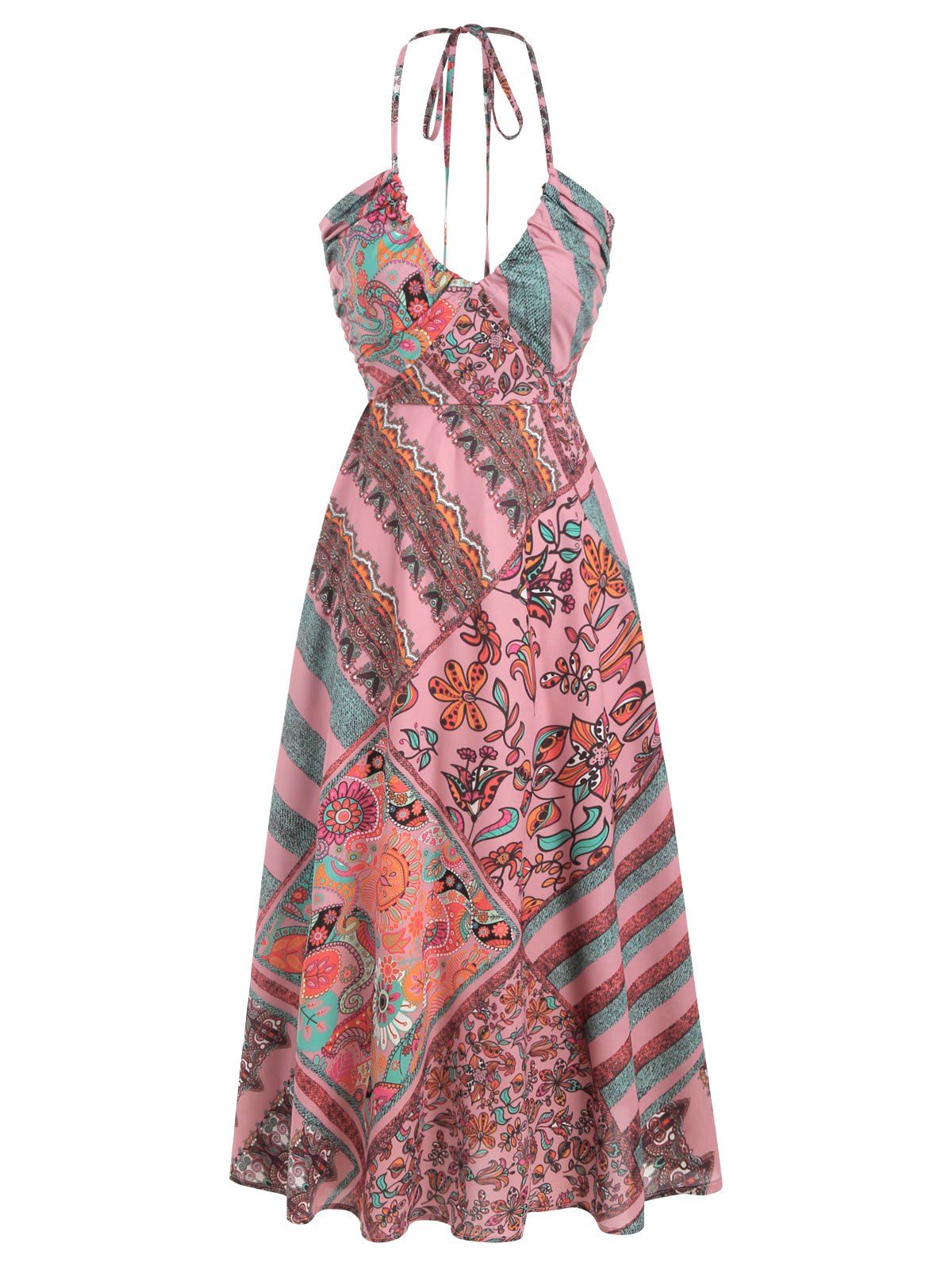 

Floral Halter Sleeveless Tie Back Dress, Multi