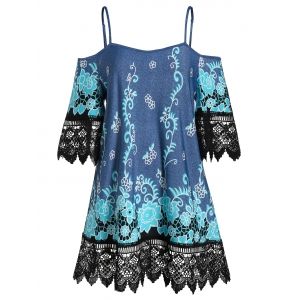 

Plus Size Cold Shoulder Lace Insert Cami T Shirt, Cobalt blue