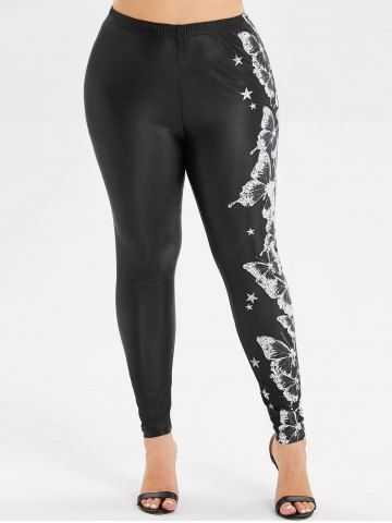 

Plus Size High Rise Butterfly Print Leggings, Black