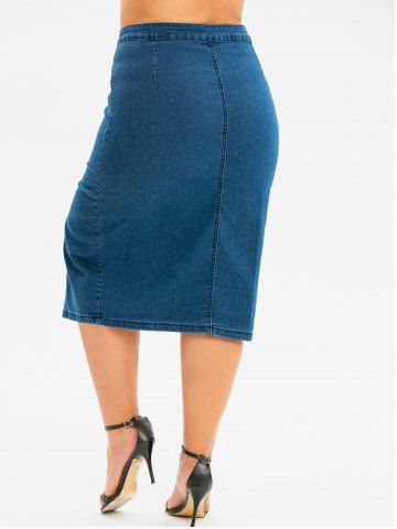 

Denim Button Up Slit Pencil Plus Size Skirt, Denim dark blue