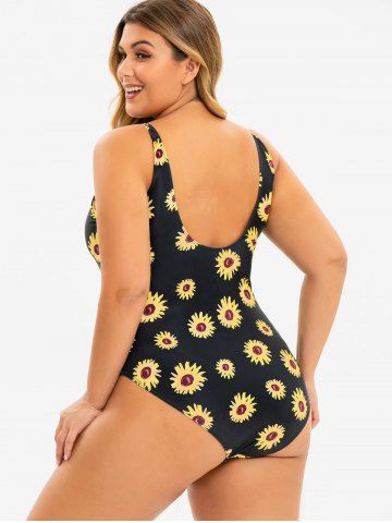 

Plus Size Flower Lace Up Swimsuit, Black